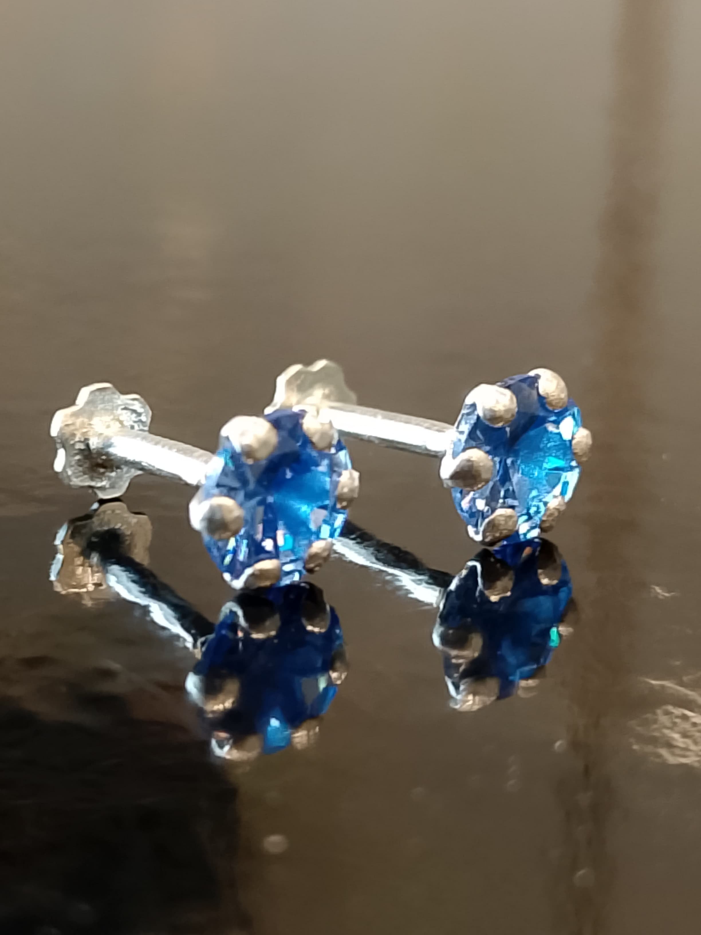 Ocean Blue Zircon Solitaire Studs in 925 Sterling Silver