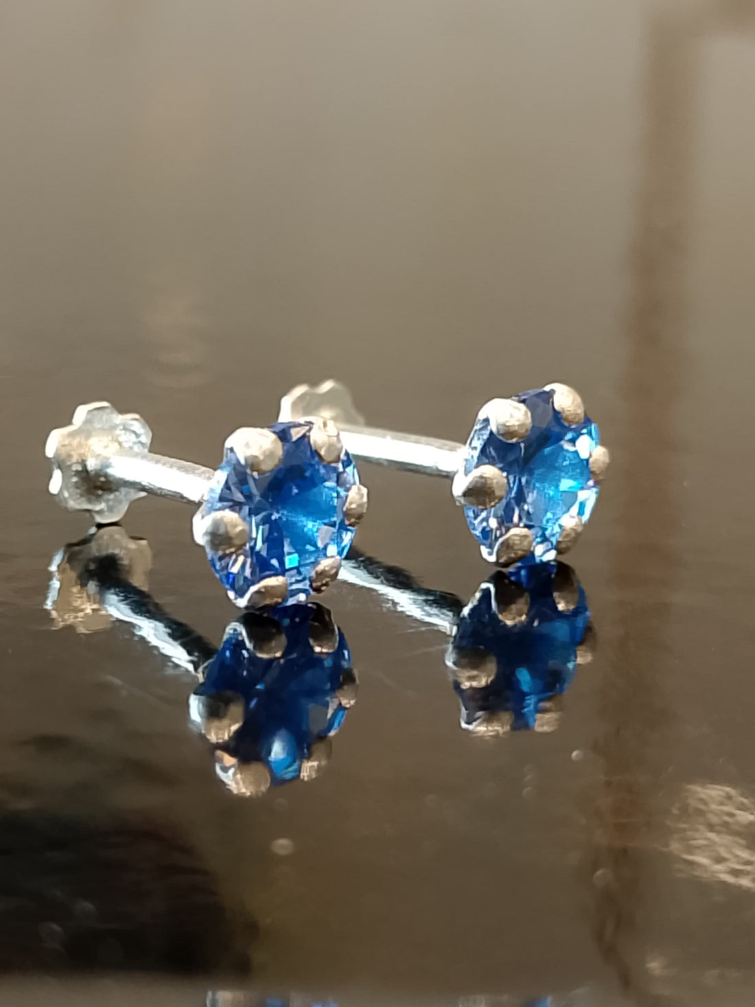 Ocean Blue Zircon Solitaire Studs in 925 Sterling Silver