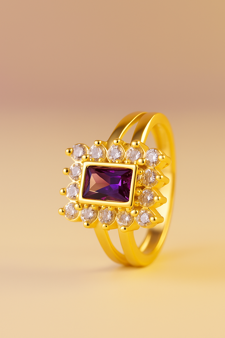 Regal Amethyst Halo Gold Vermeil Ring