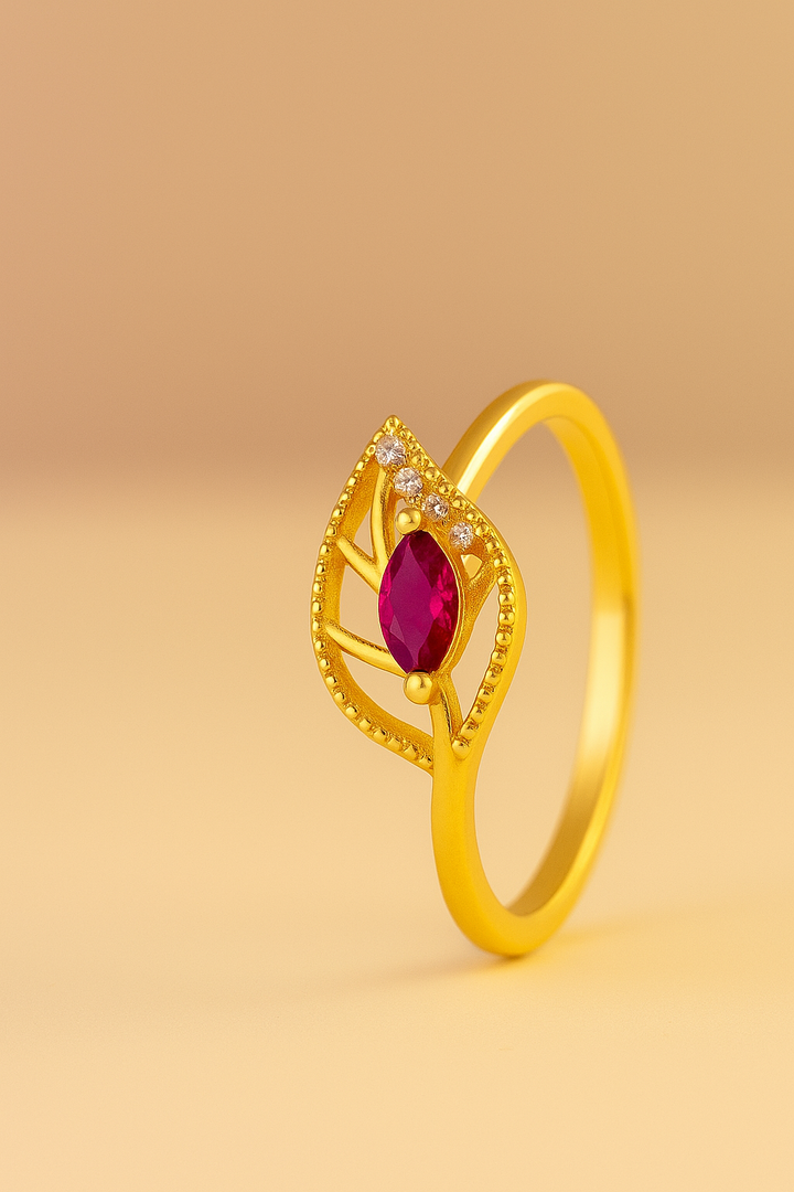 Ruby Leaf Gold Vermeil Ring