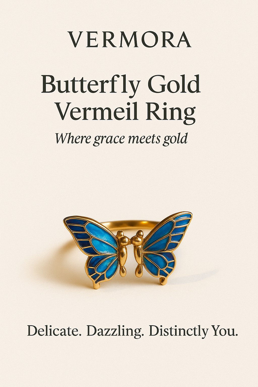Butterfly Blue Enamel Gold Vermeil Ring