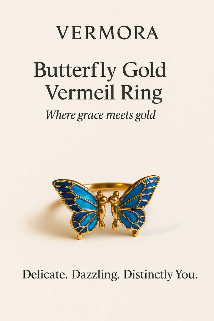 Butterfly Blue Enamel Gold Vermeil Ring