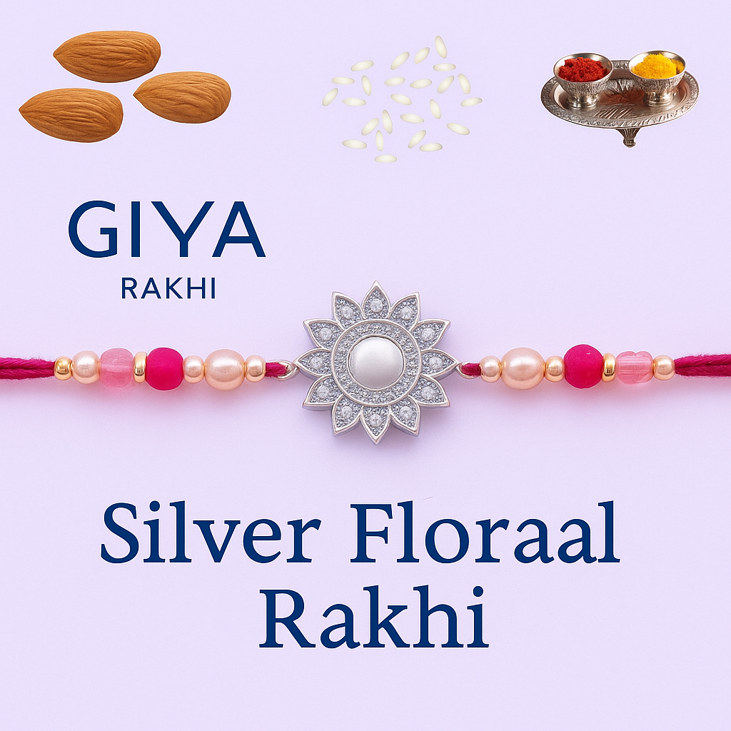 Silver Floral Rakhi – Elegant Bloom Thread