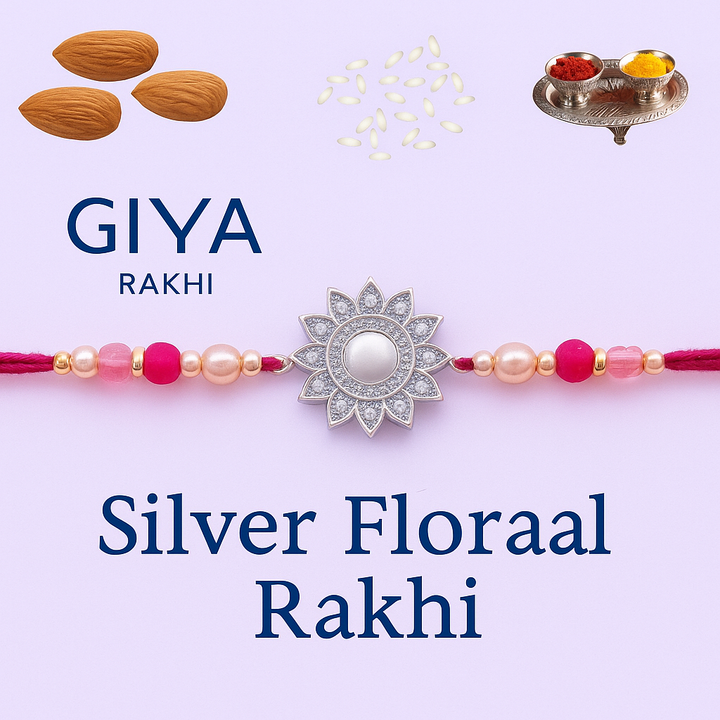 Silver Floral Rakhi – Elegant Bloom Thread