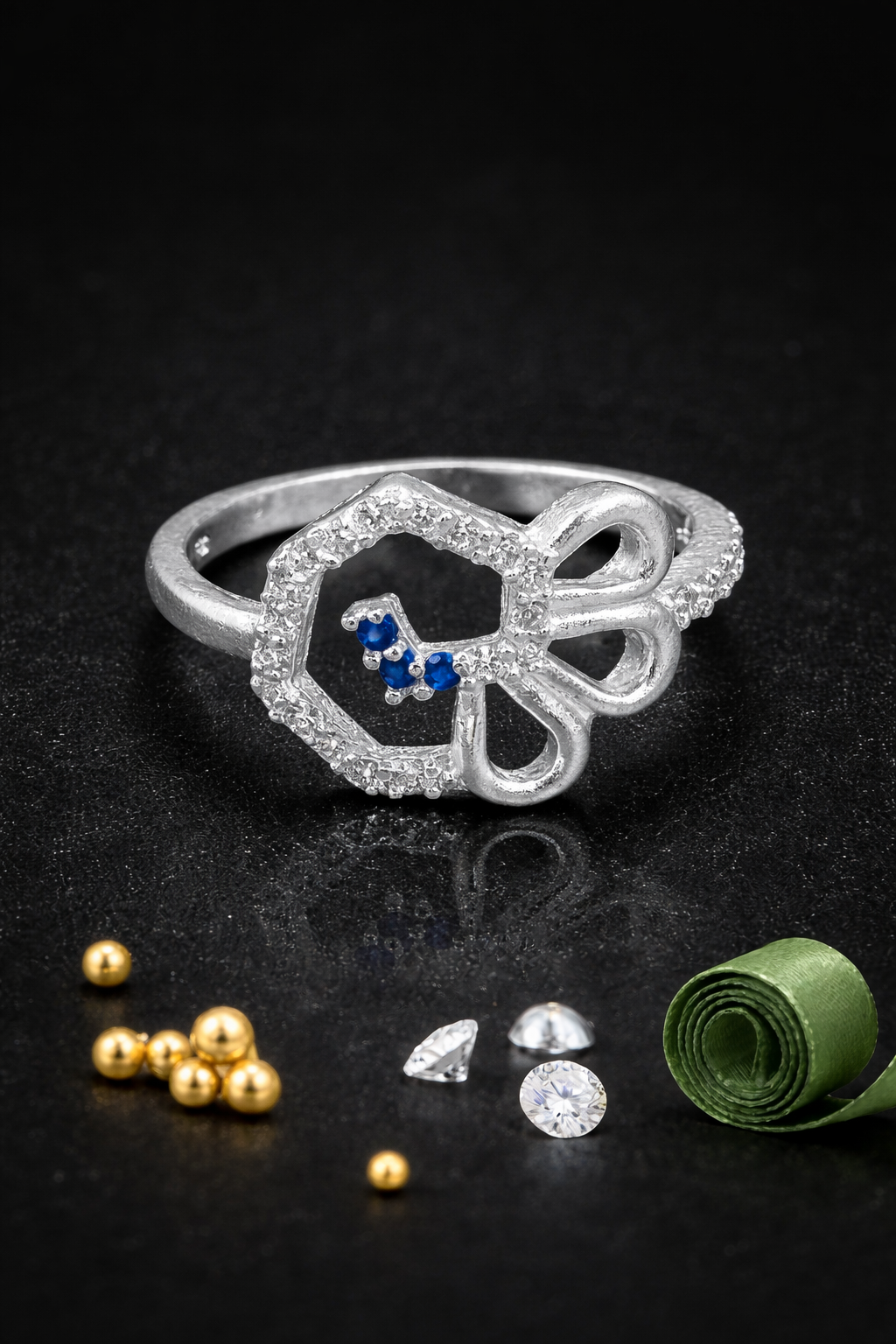 Blue Spark Bow Silver Ring