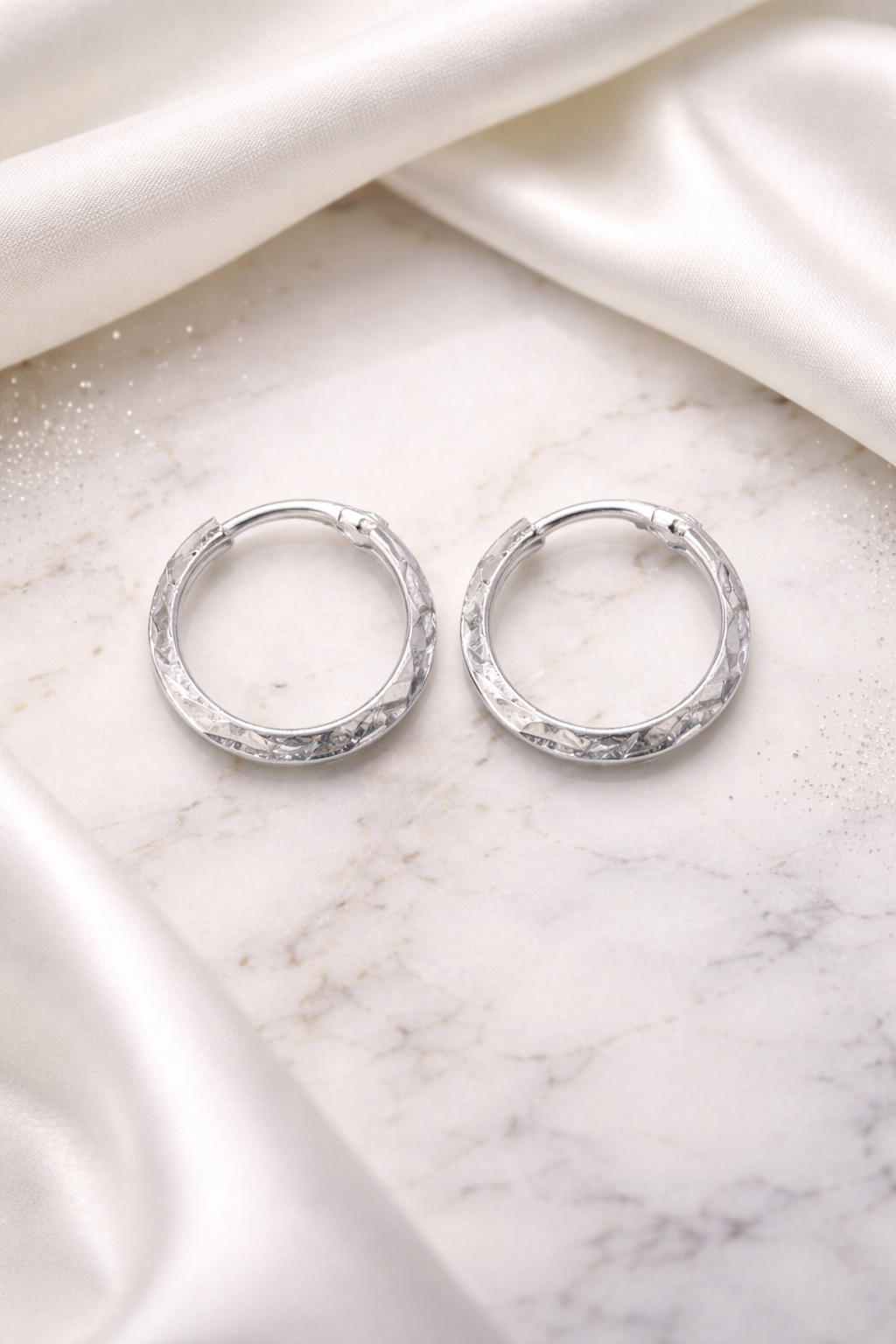 Sparkle Cut 925 Sterling Silver Hoop Earrings