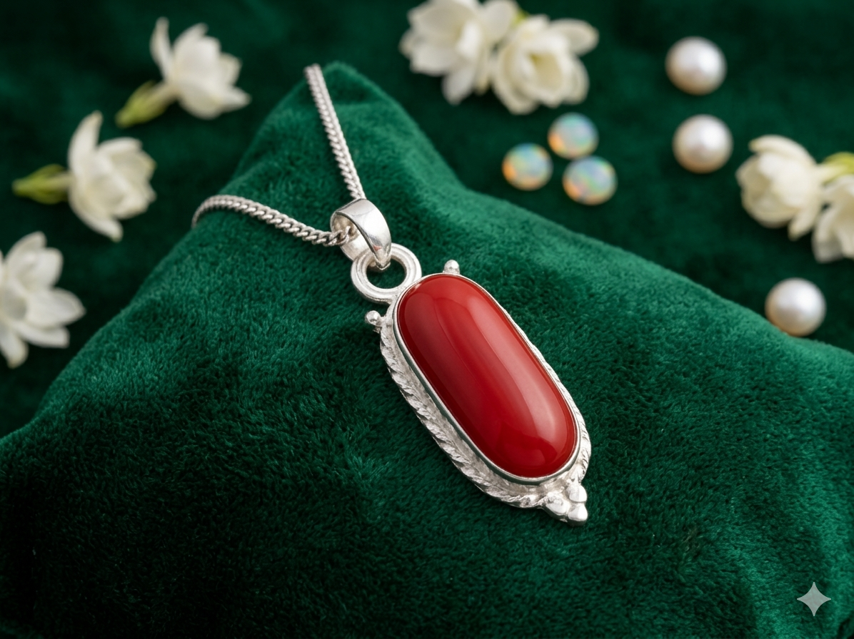 Pure Silver Red Coral (Moonga) Capsule Locket