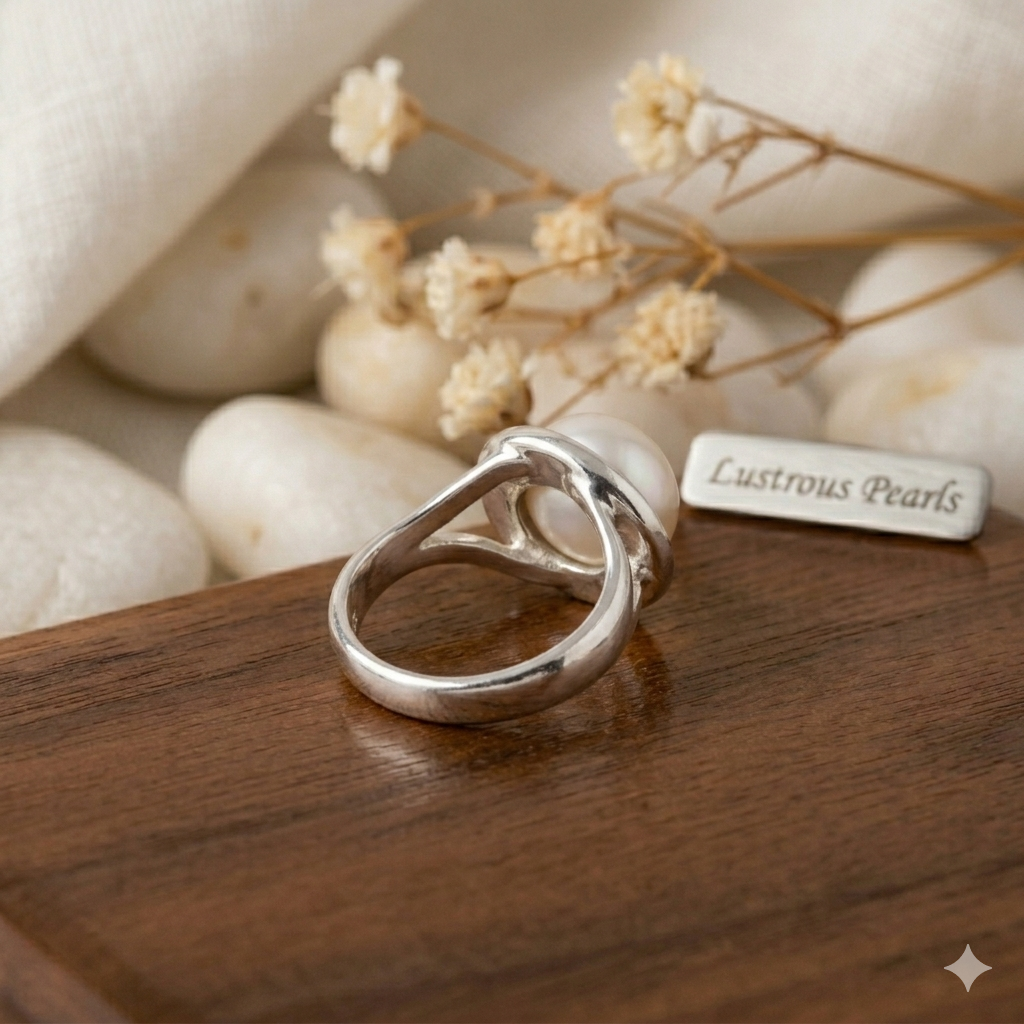 The Lustrous Pearl Solitaire: Handcrafted Silver Ring