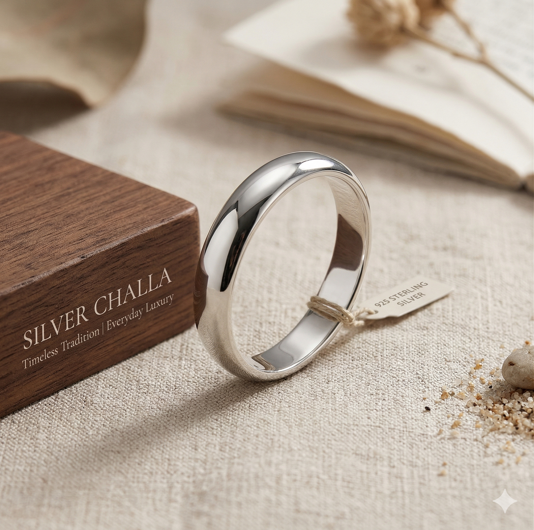 Solid 925 Sterling Silver Plain Band Ring | Classic Unisex Challa
