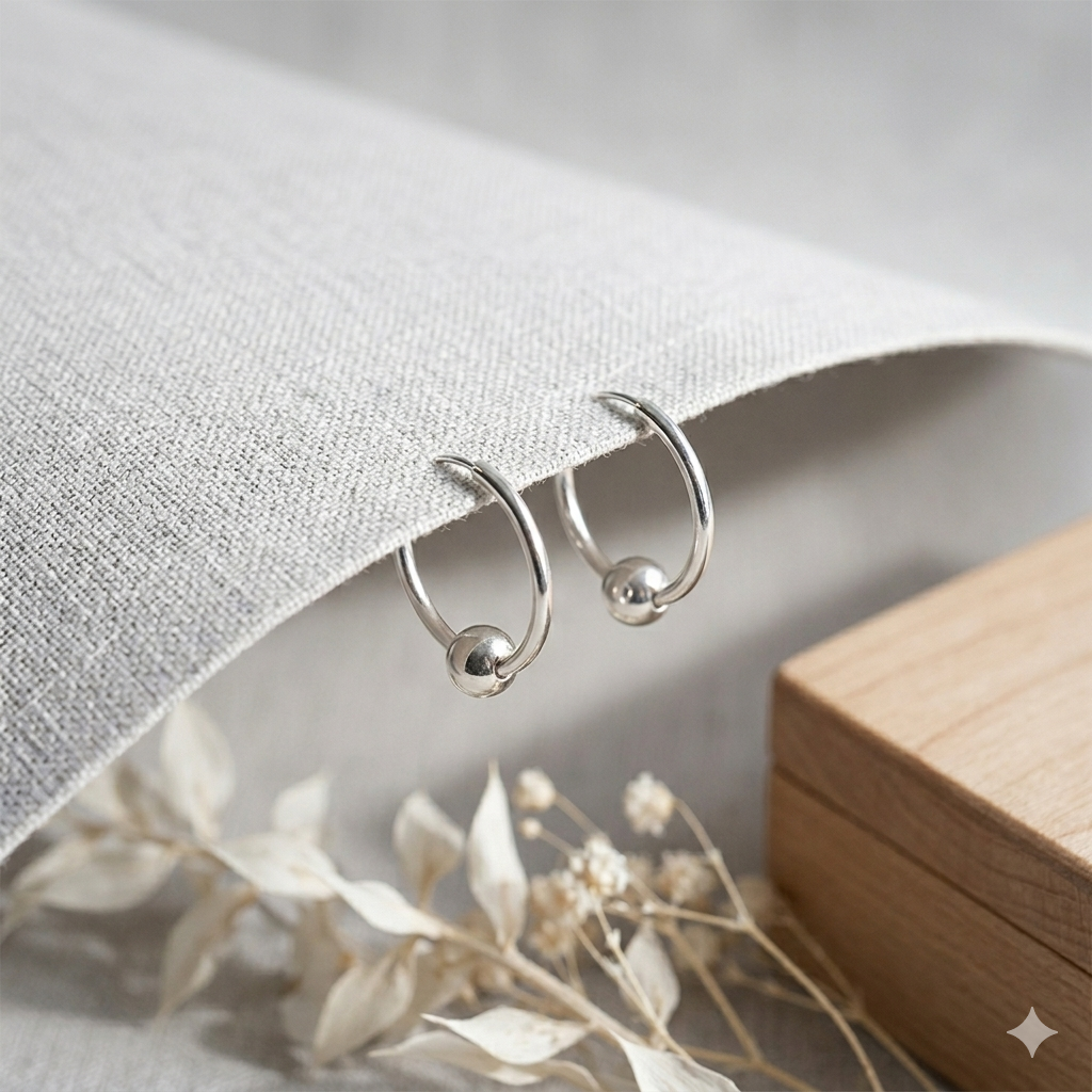 925 Sterling Silver High-Polish Ball Bead Hoop Earrings (Pair)