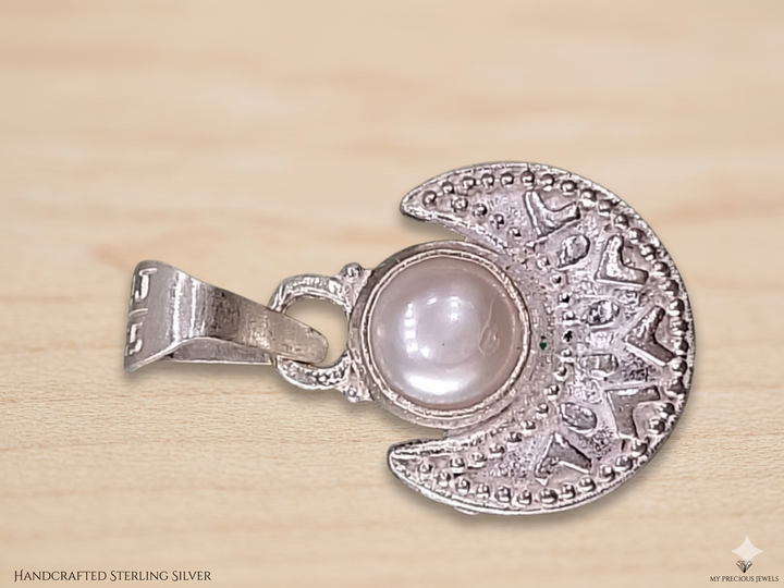 Silver Pearl Moon Pendant Necklace