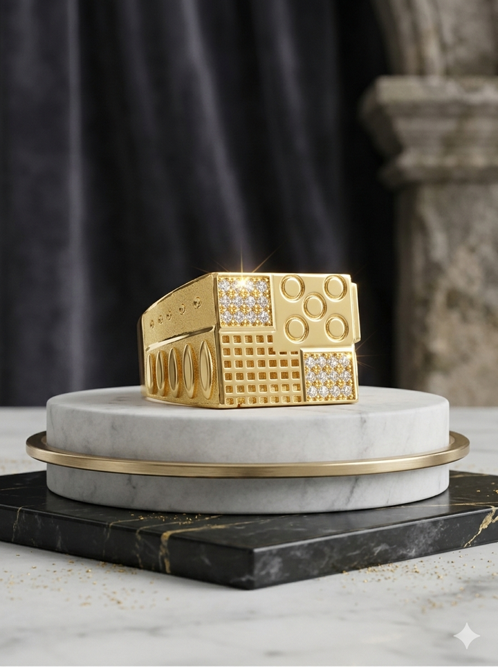 Contemporary Geometric Art Deco Ring:Gold-Plated