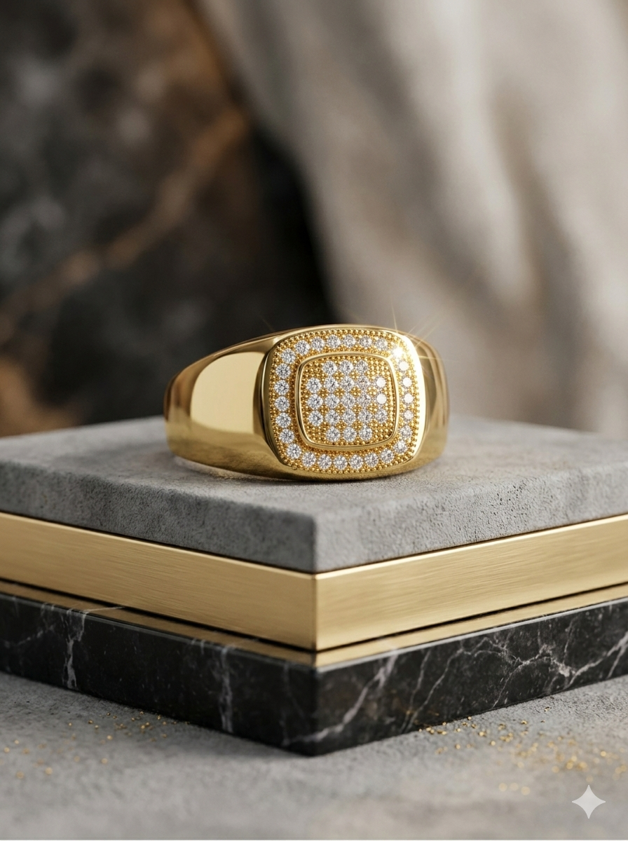 Gold-Plated Cushion Signet Ring