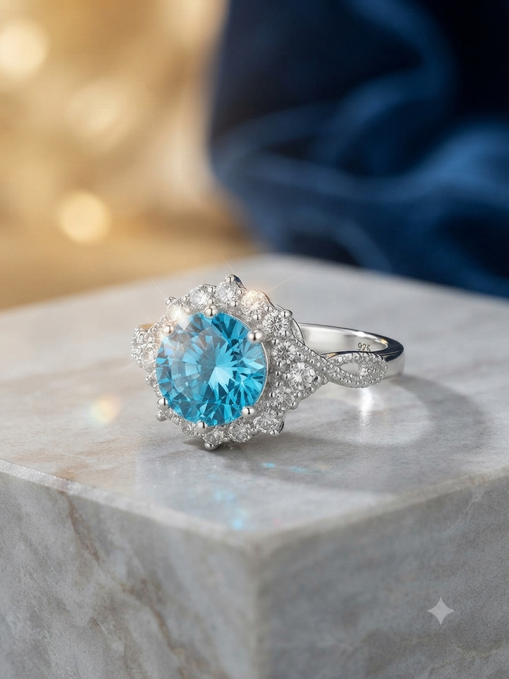 Celestial Blue Halo 925 Sterling Silver Ring