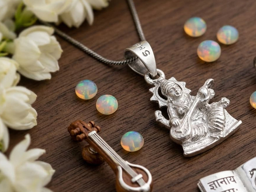 Veena Vaadini Saraswati Antique Finish Silver Pendant