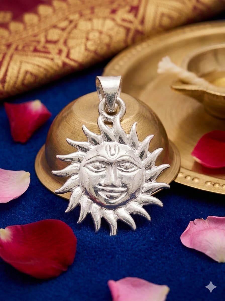 Divine Surya Dev Silver Pendant – Pure  Silver Sun Locket