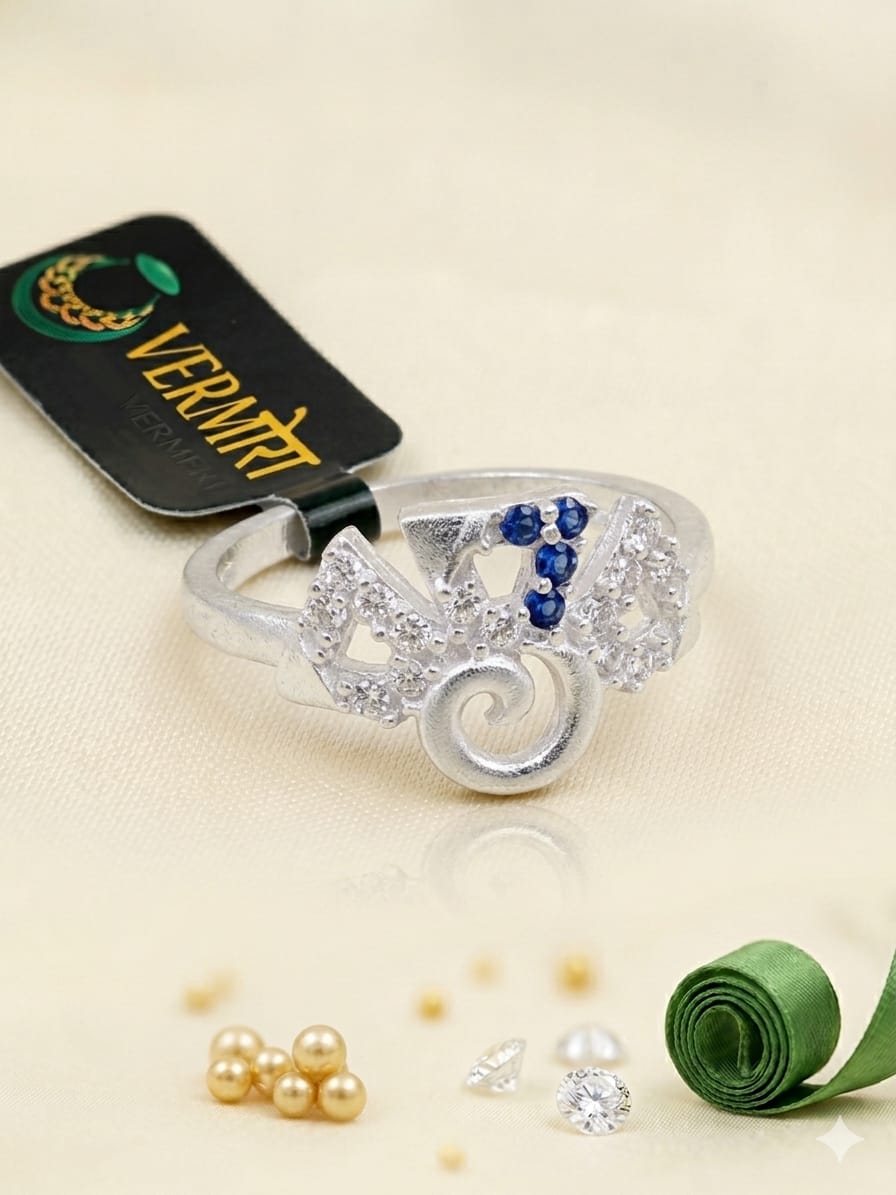 The SilverCo Azure Wave" – Sterling Silver Designer Ring with Blue Accent