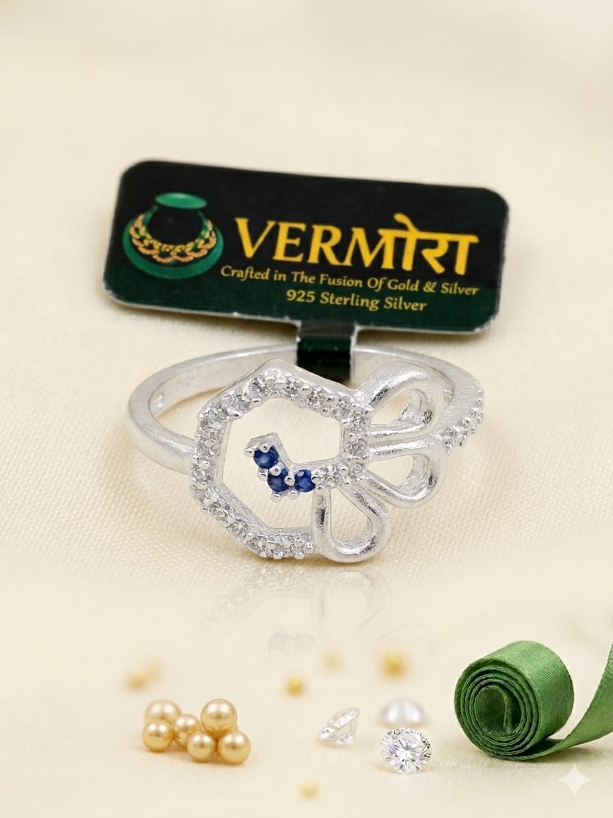Blue Spark Bow Silver Ring