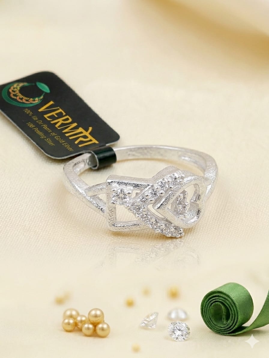 The SilverCo Geometric Love Knot Ring – Sterling Silver with Pavé Accents