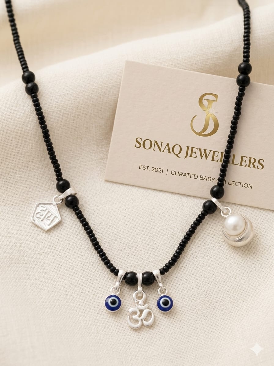 Premium  Silver Baby Najariya Necklace with Evil Eye & Spiritual Charms