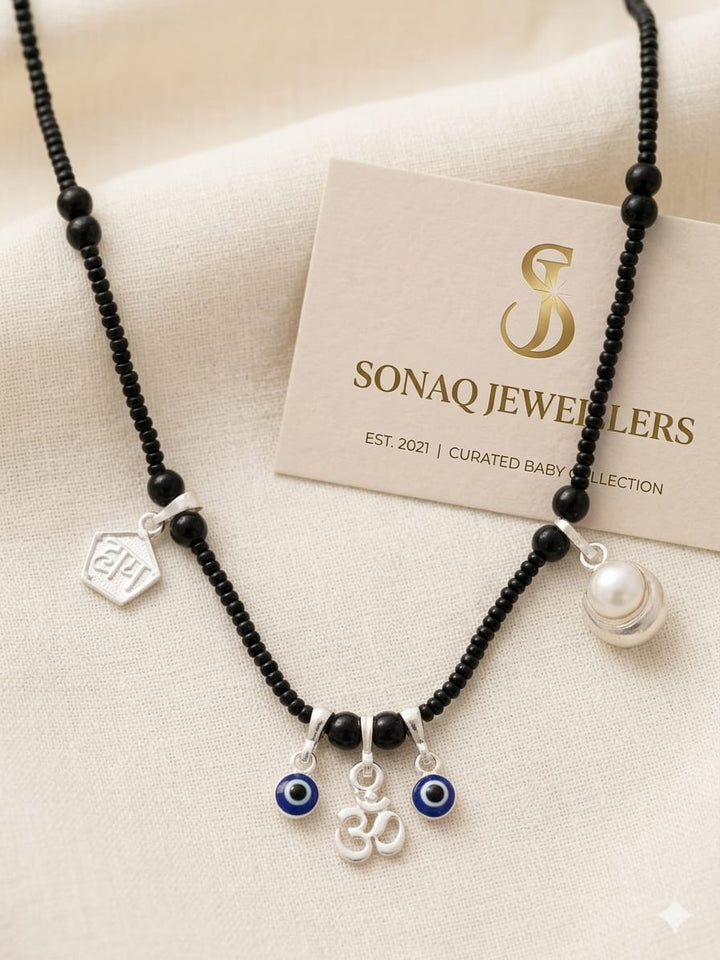 Premium  Silver Baby Najariya Necklace with Evil Eye & Spiritual Charms