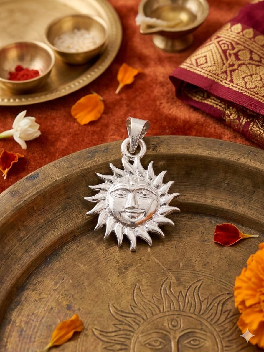 Divine Surya Dev Silver Pendant – Pure  Silver Sun Locket