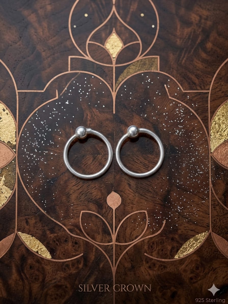 Classic Ball Lock 925 Sterling Silver Hoop Earrings