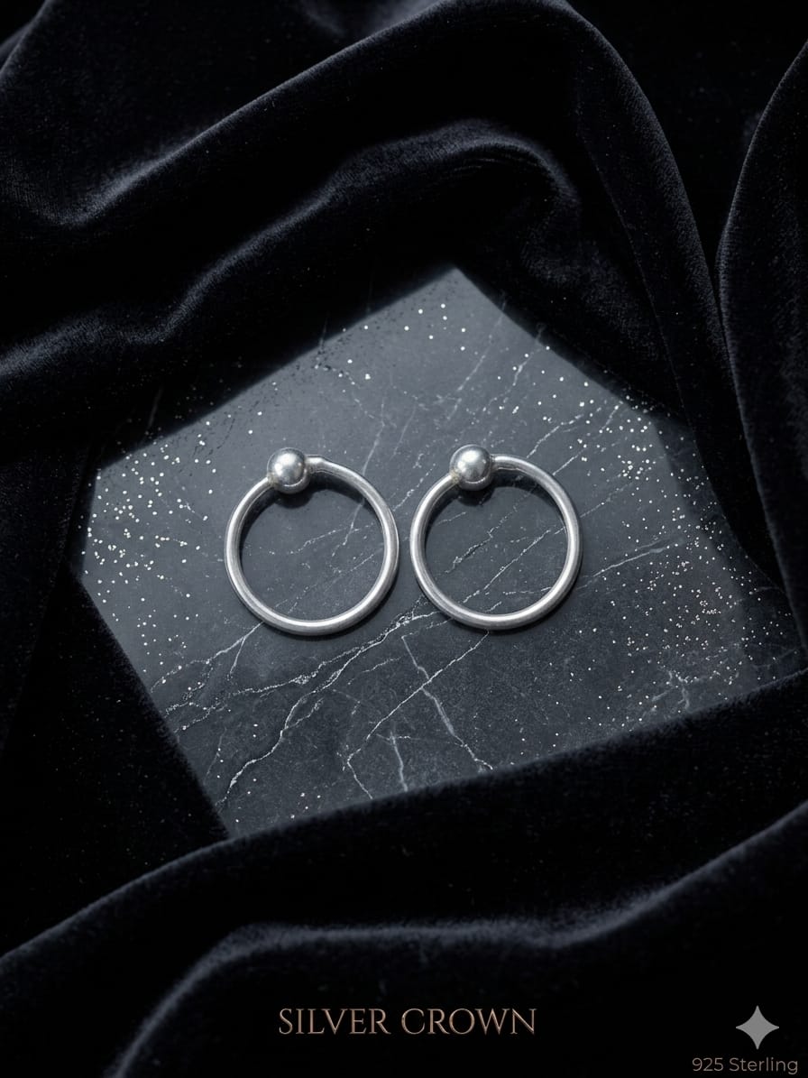 Classic Ball Lock 925 Sterling Silver Hoop Earrings