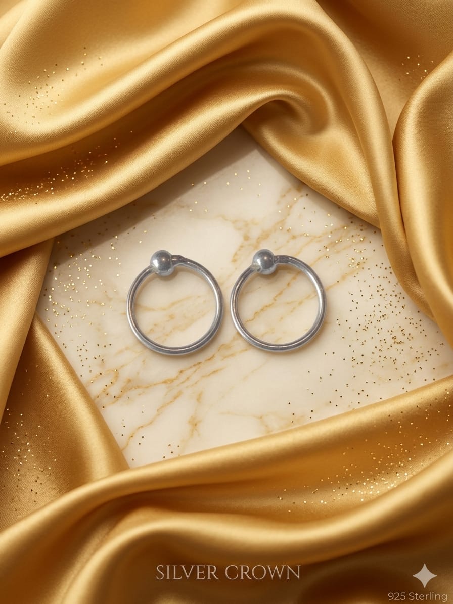 Classic Ball Lock 925 Sterling Silver Hoop Earrings