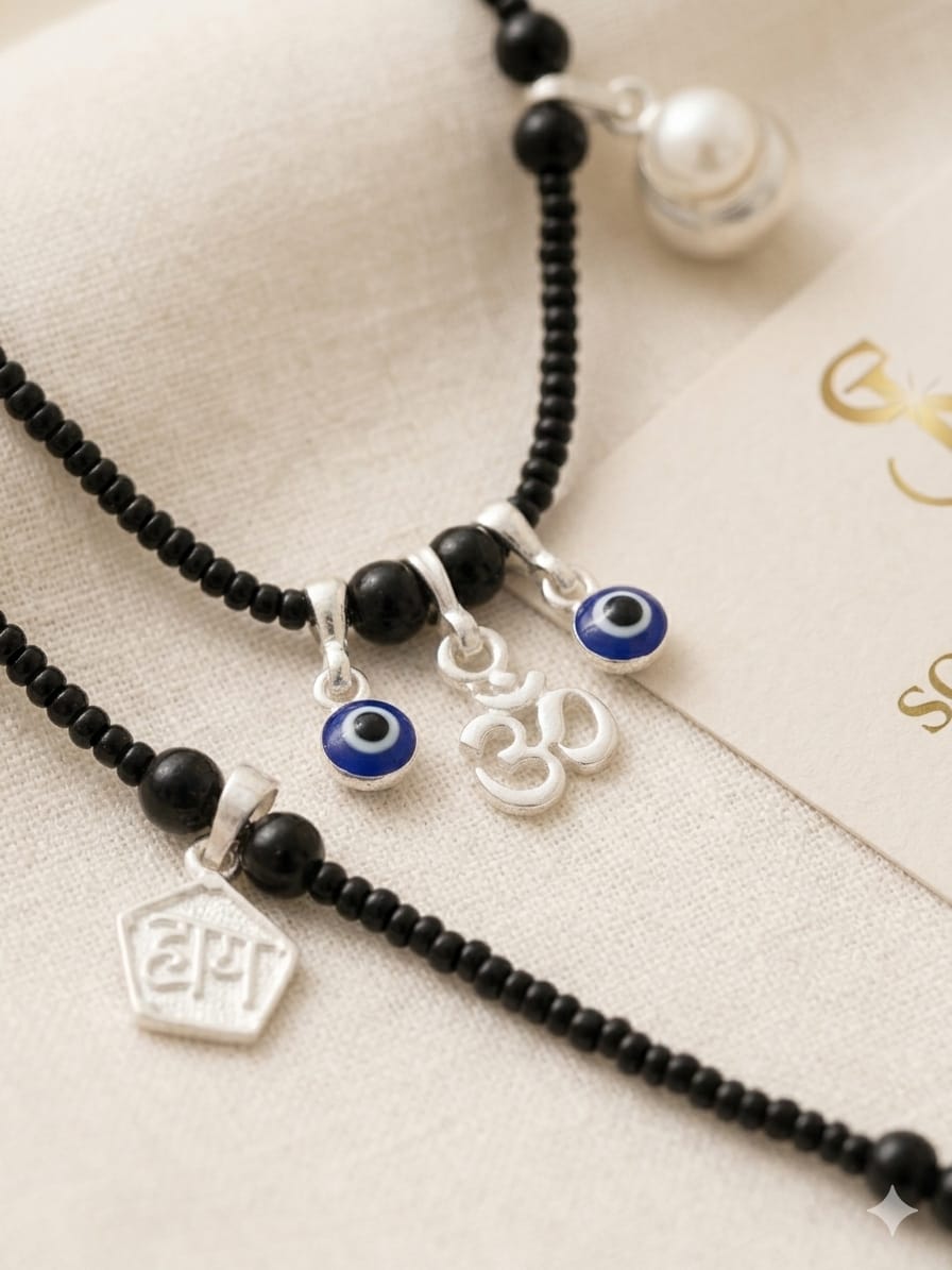 Premium  Silver Baby Najariya Necklace with Evil Eye & Spiritual Charms