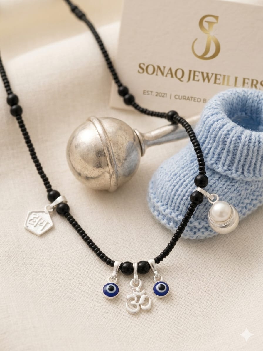 Premium  Silver Baby Najariya Necklace with Evil Eye & Spiritual Charms
