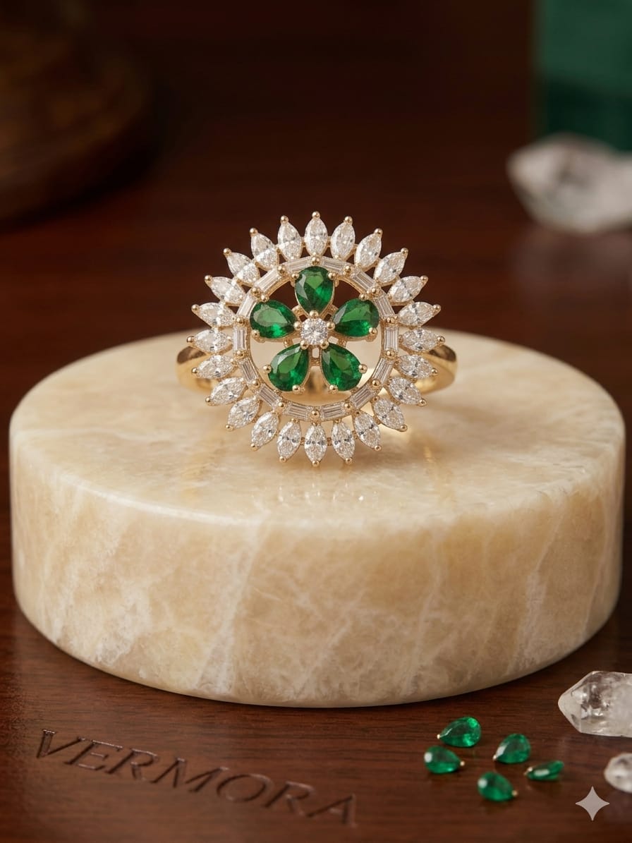 "Green Aura  Silver Ring"