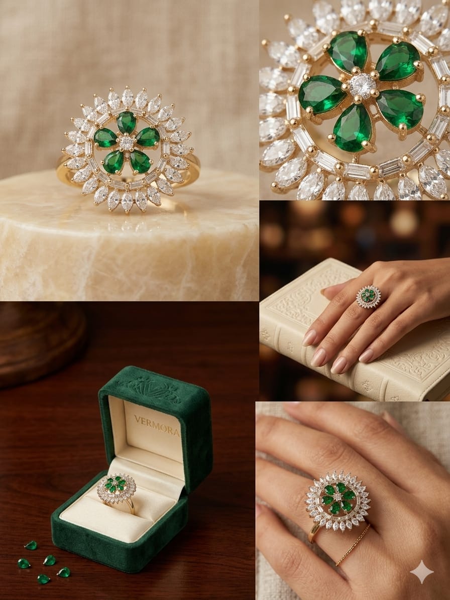 "Green Aura  Silver Ring"